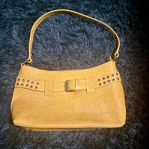 Yellow Studded Leather Shoulder Bag